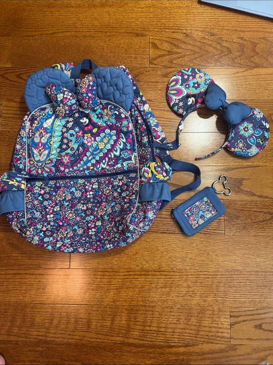 Vera Bradley Handbags - Vera Bradley Disney Floral Paisley Backpack Matching Ears Headband & Card Holder